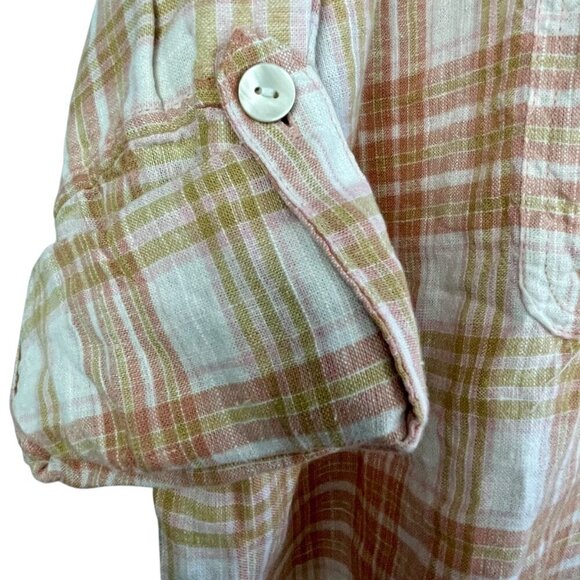 NWOT American Eagle Oversized Linen-Blend Plaid Button Down Shirt Roll Tab XS-1X - Picture 13 of 16